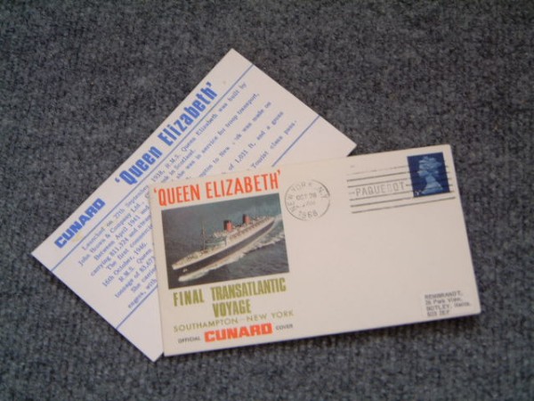 FINAL TRANSATLANTIC VOYAGE POSTAL COVER FROM QUEEN ELIZABETH